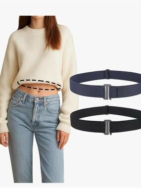 Crop tuck waistband invisible stretch belt. White, coffee, & grey. One size. New